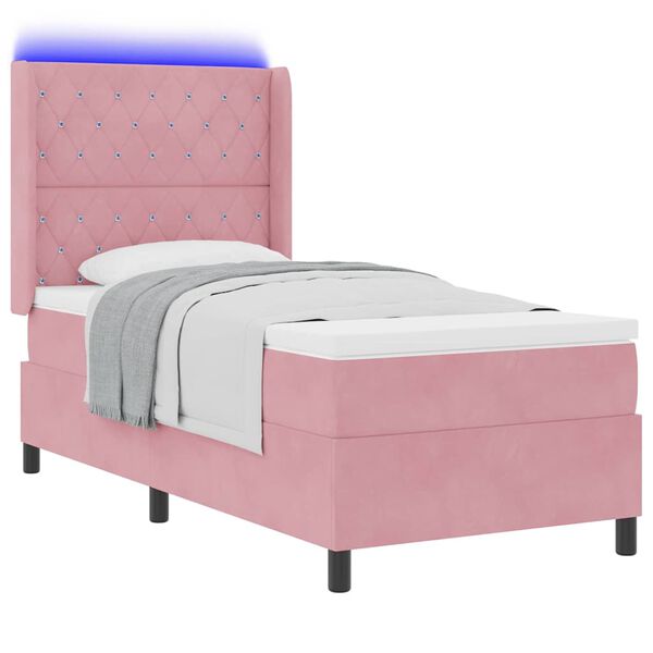 vidaXL Boxspringbed met matras met LED Roze 100 x 200 cm Fluweel