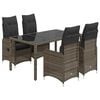 vidaXL 5-delige Bistroset met kussens poly rattan grijs