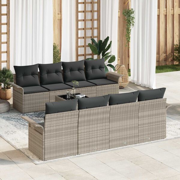 vidaXL Tuin Sofa Set 9 pcs Lichtgrijs Poly riet