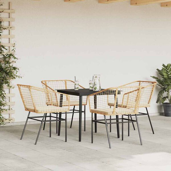 vidaXL 5-delige Tuinset met kussens poly rattan glas bruin