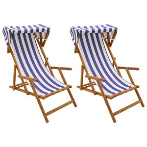 vidaXL Ligstoel 2 pcs 3 Positie massief eucalyptushout Blauw en Wit