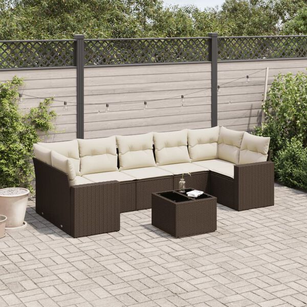 vidaXL 8-delige Loungeset met kussens poly rattan bruin