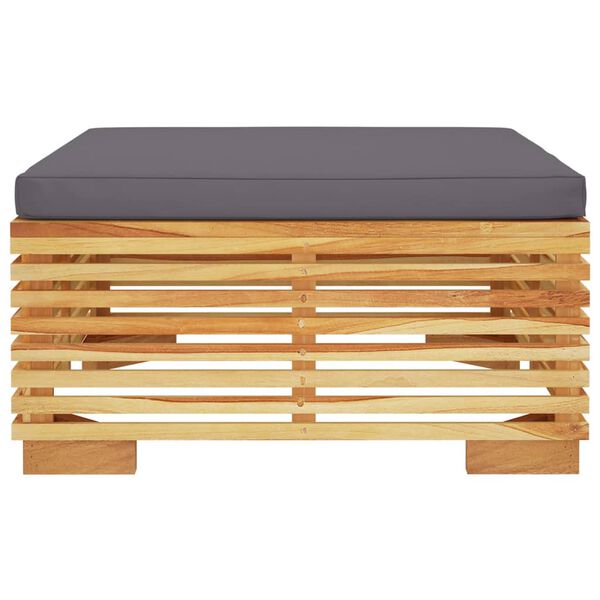 vidaXL Tuinvoetenbank met donkergrijs kussen massief teakhout