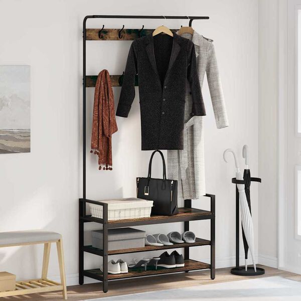 vidaXL Kapstok met plank Gerookt eiken 95 x 34 x 184 cm Bewerkt hout