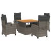vidaXL 5-delige Tuinset met kussens poly rattan grijs