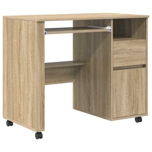 vidaXL Bureau met Wielen Sonoma Eiken Bewerkt hout 91 x 50 x 77 cm