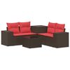 vidaXL Bankstel 6 st Bruin en Rood Poly Rattan en Staal