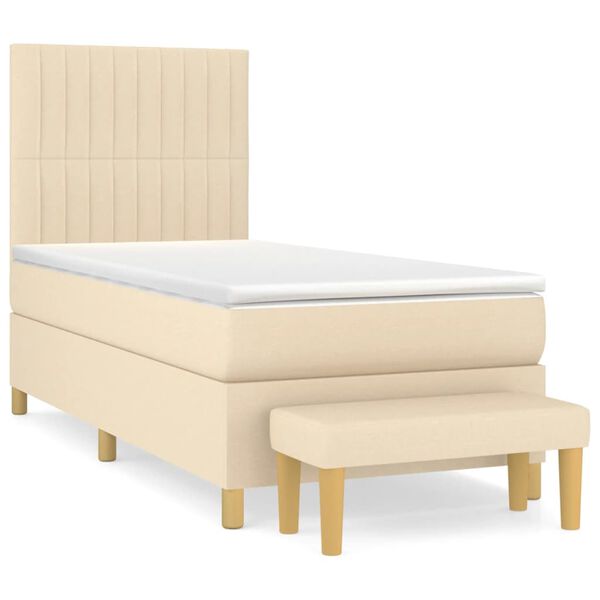 vidaXL Boxspring met matras stof cr&egrave;mekleurig 90x190 cm