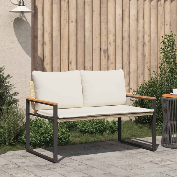 vidaXL Bank met kussen Beige en Cr&egrave;me Wit 115 x 65 x 72 cm Rattan