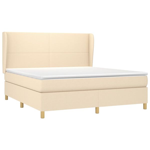 vidaXL Boxspring met matras stof cr&egrave;mekleurig 180x200 cm