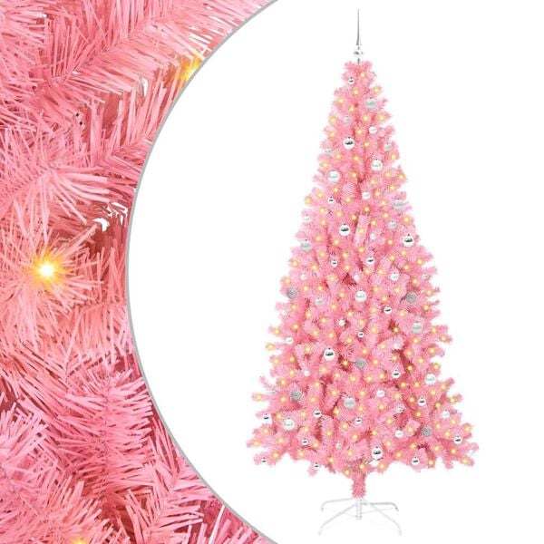 vidaXL Kerstboom met 300 LED met standaard Roze 240 cm PVC