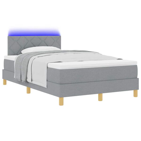 vidaXL LED Box Spring Bed met hoofdeinde Lichtgrijs 120 x 190 cm Stof
