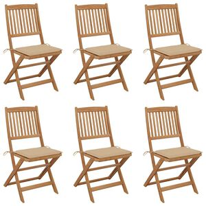 vidaXL Opklapbare stoelen (6 stuks) met kussens, gemaakt van massief acaciahout