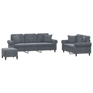 vidaXL 3-delige Loungeset met kussens fluweel donkergrijs