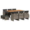 vidaXL 11-delige Tuinset met kussens poly rattan grijs