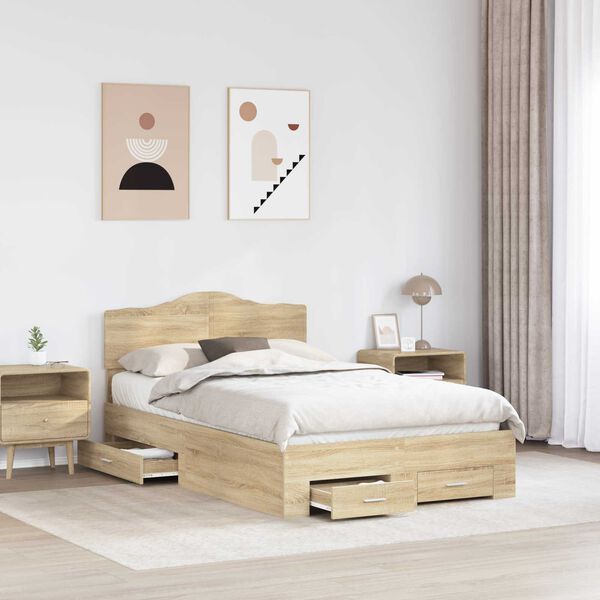 vidaXL Bedframe met hoofdeinde Sonoma Eiken 135 x 190 cm Bewerkt hout