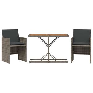 vidaXL 3-delige Bistroset met kussens poly rattan grijs