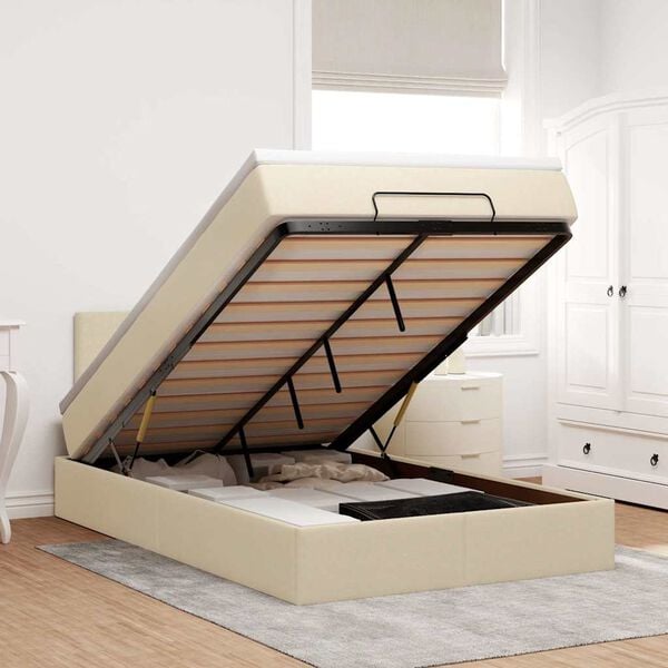 vidaXL Ottoman bed met matras 120x190cm stof cr&egrave;mekleurig