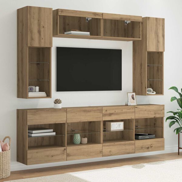 vidaXL TV Wandkast Set met LED 6 pcs Artisan Eik Geconstrueerd hout