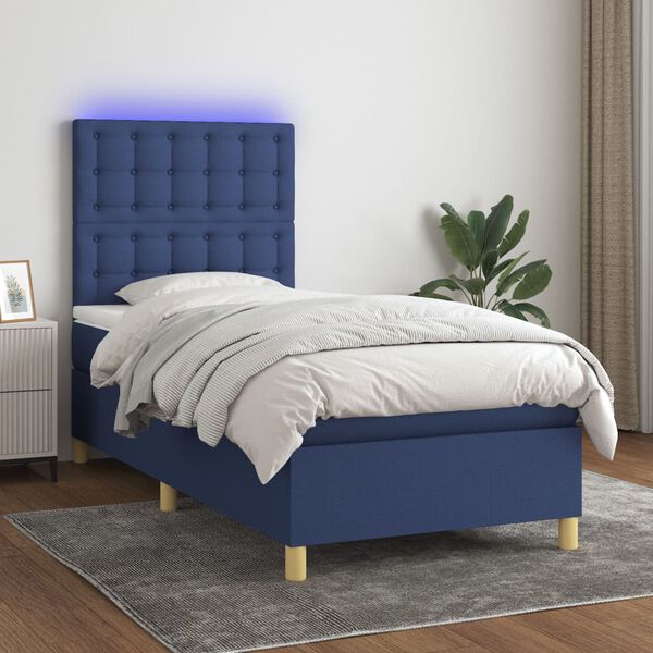 vidaXL Boxspring met matras en LED stof blauw 100x200 cm