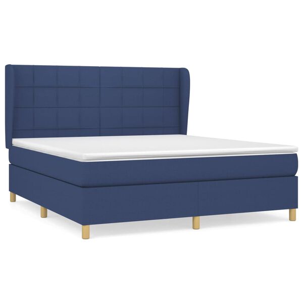 vidaXL Boxspring met matras stof blauw 160x200 cm