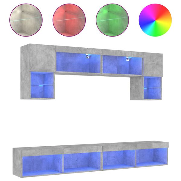 vidaXL 6-delige Tv-wandmeubelset met LED bewerkt hout betongrijs