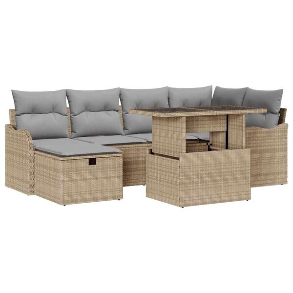 vidaXL Tuin Sofa Set met kussen met opslag 7 pcs Beige Poly riet