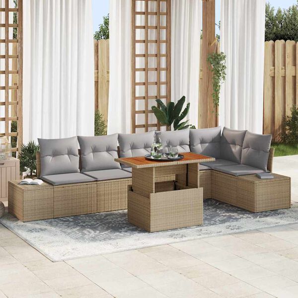 vidaXL Tuin Sofa Set met opslag 7 pcs Beige Poly riet