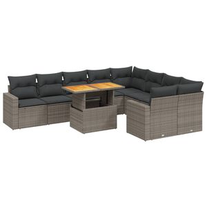 vidaXL 10-delige Loungeset met kussens poly rattan grijs