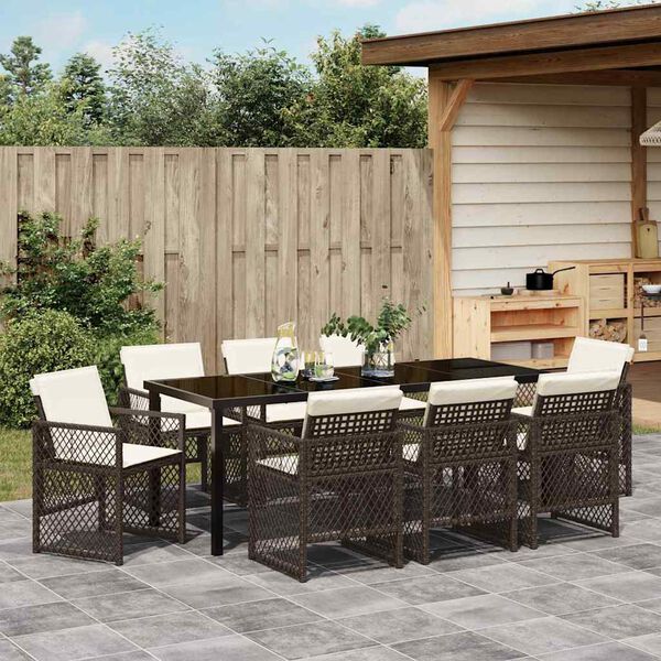 vidaXL Tuin eettafelset 9 pcs Bruin poly rattan