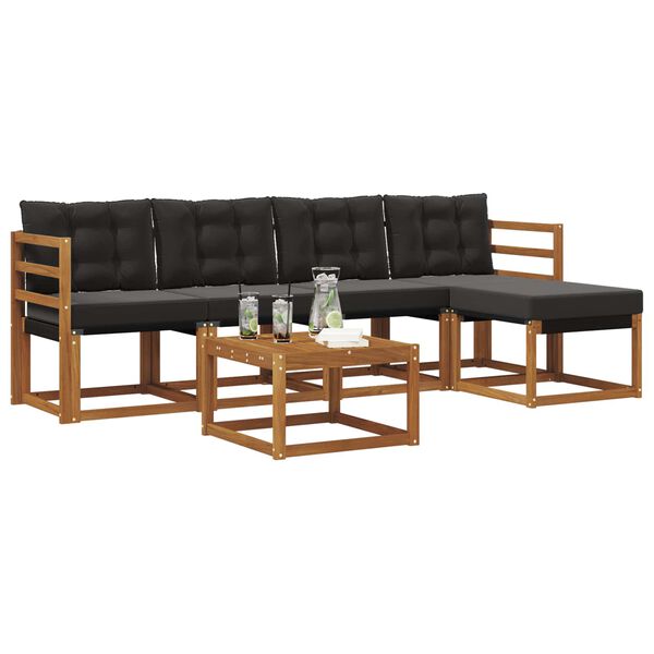 vidaXL Buiten bankenset met kussen 6 pcs Natuurlijk en Zwart