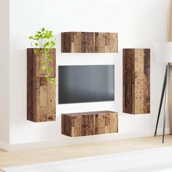 vidaXL Tv-meubelset Wandgemonteerd 4 pcs Oudhout Bewerkt hout
