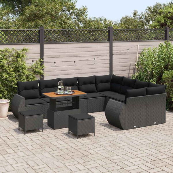vidaXL Tuin Sofa Set 12 pcs Zwart Poly rattan en gepoedercoat staal
