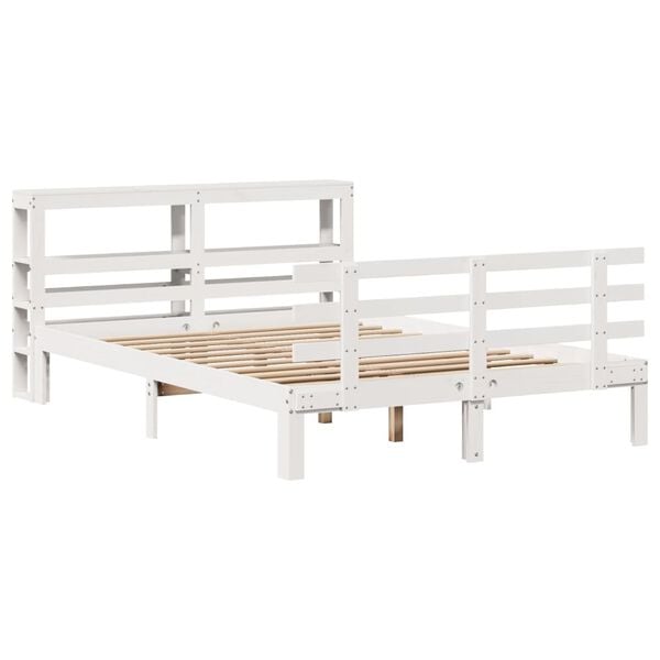 vidaXL Bedframe met hoofdbord massief grenenhout wit 150x200 cm