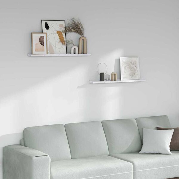 vidaXL Wandplank met plank 2 pcs Wit Marmer 80 x 9 x 3 cm Bewerkt hout