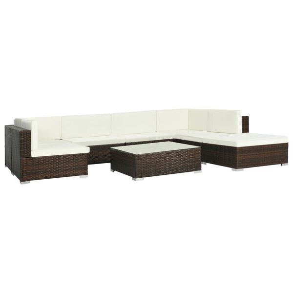 vidaXL 8-delige Loungeset met kussens poly rattan bruin