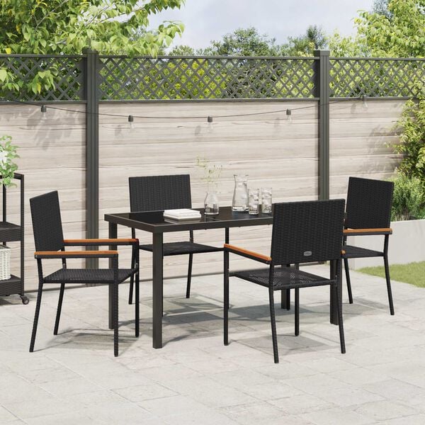vidaXL Tuin eettafelset met kussen 5 pcs Zwart poly rattan