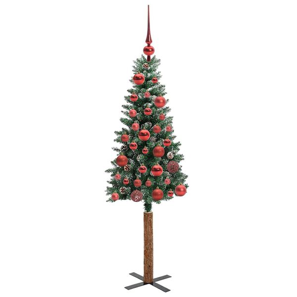 vidaXL Slanke Kerstboom Groen en Wit 150 cm PVC en massief dennenhout