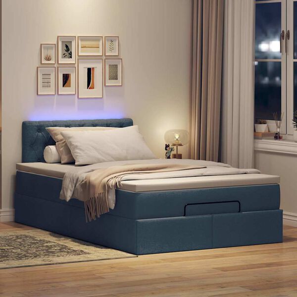 vidaXL Bed poef met matras en LED's 120x200 cm stof blauw