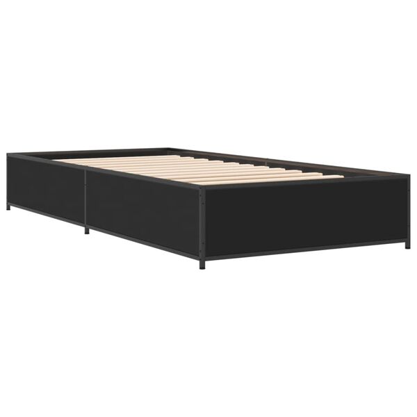 vidaXL Bedframe bewerkt hout en metaal zwart 90x190 cm