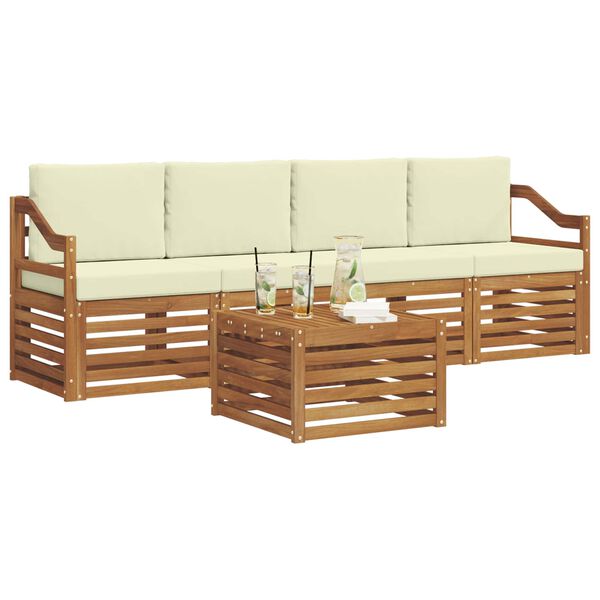vidaXL Sofa-Sets 5 pcs Natuurlijk en Cr&egrave;me Massief Acaciahout
