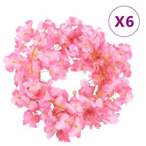 vidaXL Kerstslingers met bloemen 6 st 180 cm donkerroze