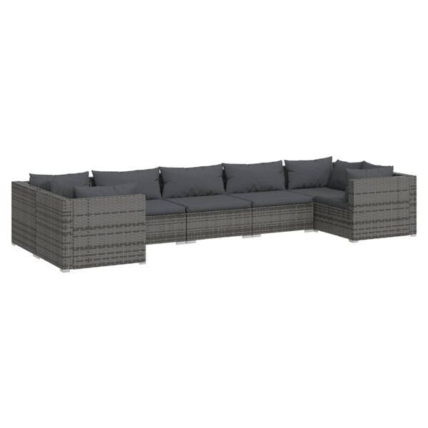 vidaXL 7-delige Loungeset met kussens poly rattan grijs