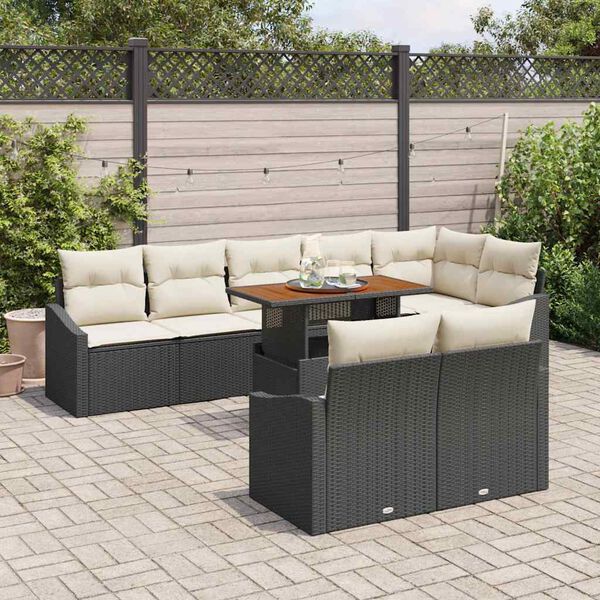 vidaXL Tuin Sofa Set met kussen met kussen 9 pcs Zwart en Cr&egrave;me
