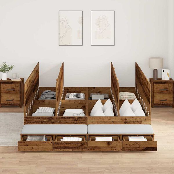 vidaXL Opbergbedframe met lade met opslag Oud Hout 180 cm Bewerkt hout