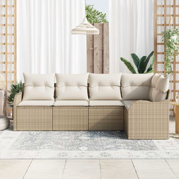 vidaXL Tuin Sofa Set met opslag 5 pcs Beige poly rattan