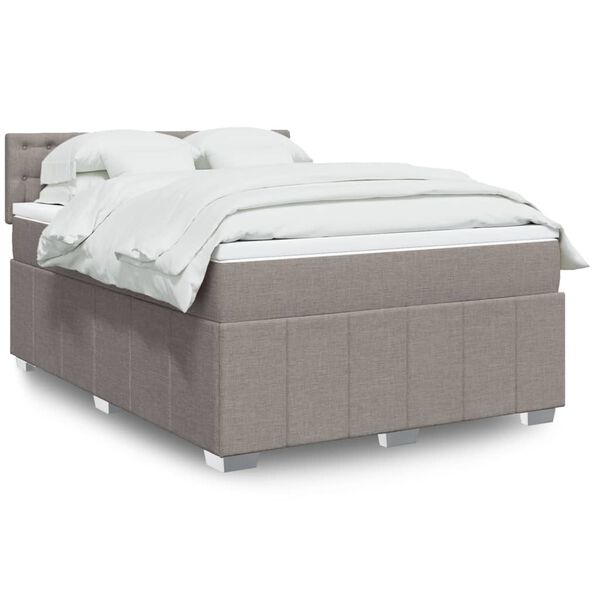 vidaXL Boxspring met matras stof taupe 140x190 cm