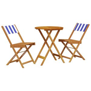 vidaXL 3-delige Bistroset stof en massief hout blauw en wit