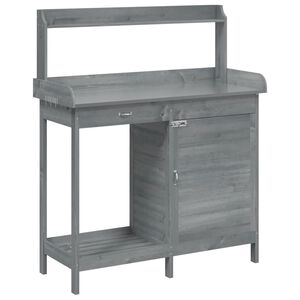 vidaXL Oppottafel met kast 110,5x45x124,5 cm massief vurenhout grijs