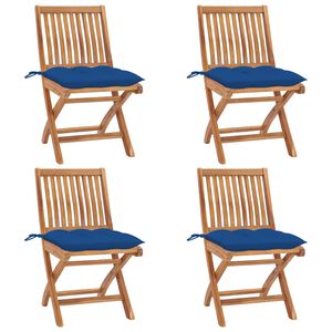 vidaXL Opklapbare stoelen met kussens, 4 stuks, massief teakhout